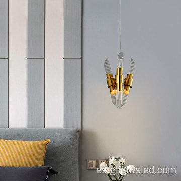 Lámpara colgante LED dorada de vidrio para cabecera de dormitorio interior